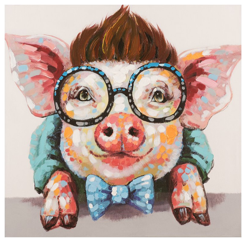 Yosemite Home Decor 'Sophisticated Swine' Fabric Canvas Painting in Multi-Color