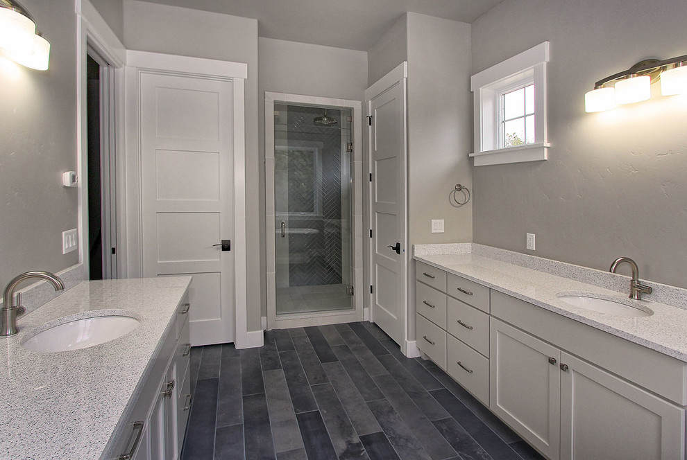 Example of a transitional bathroom design in Denver