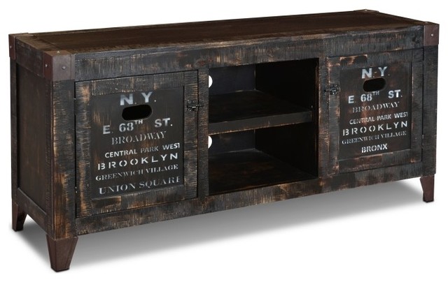 reclaimed wood graffiti tv stand entertainment console