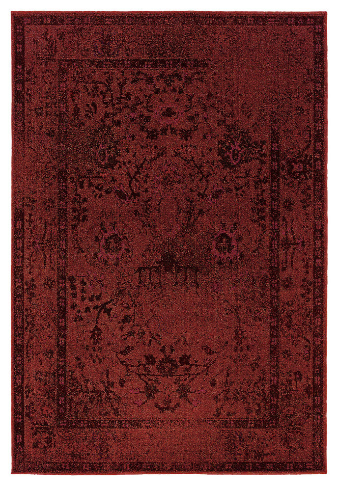 Ophelia Overdyed Traditional Red and Gray Rug, 7'10"x10'10"