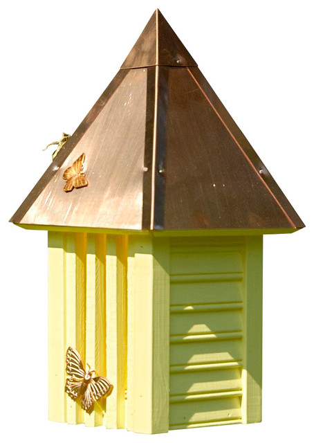 Flutterbye Butterfly House, Yellow With Solid Copper Roof - Traditional