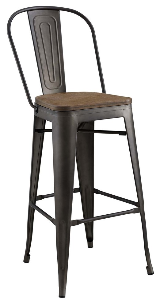 Country Farm Bar Dining Bar Stool, Metal Steel Wood Industrial Bar