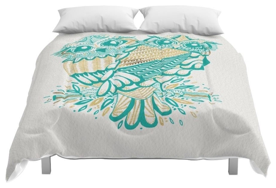 Society6 Owls Turquoise Gold Comforter Contemporary