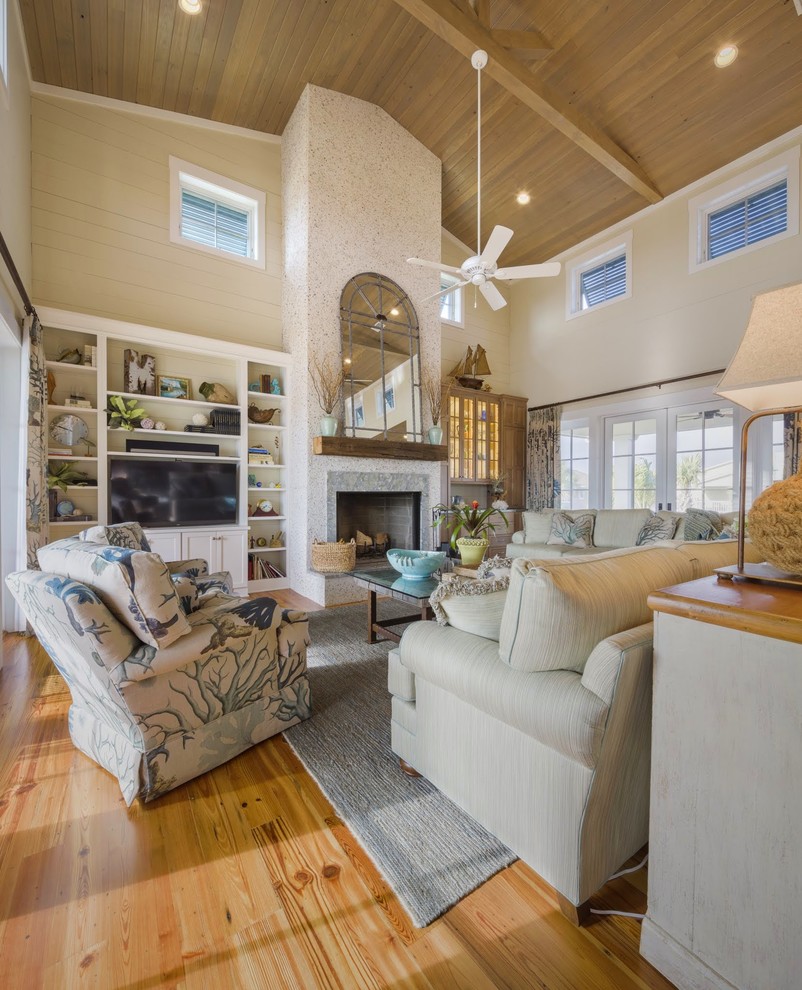 Inspiration for a beach style living room in Charlotte.