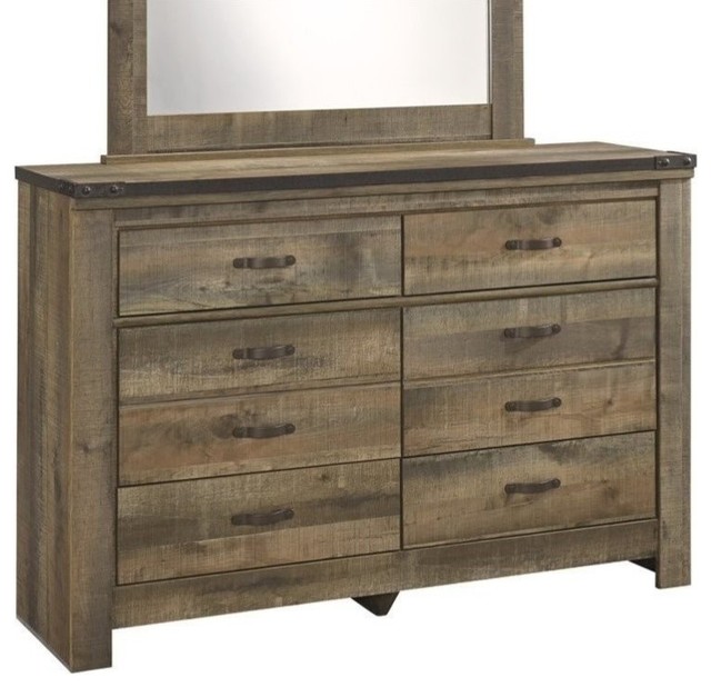 Ashley Furniture Trinell 6 Drawer Wood Double Dresser in Brown Rustic
