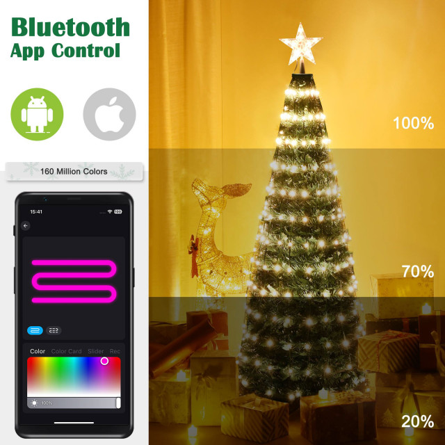 5 Ft Christmas Tree Decoration Light RGB LED String Lamp Bluetooth APP ...