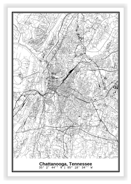 13x19 Unframed Chattanooga Tennessee City Street View Map Art Print Wall Decor Contemporary 5289