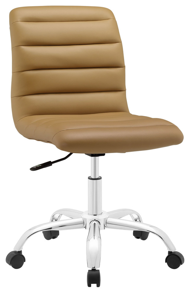 Ripple Armless Mid Back Faux Leather Office Chair, Tan