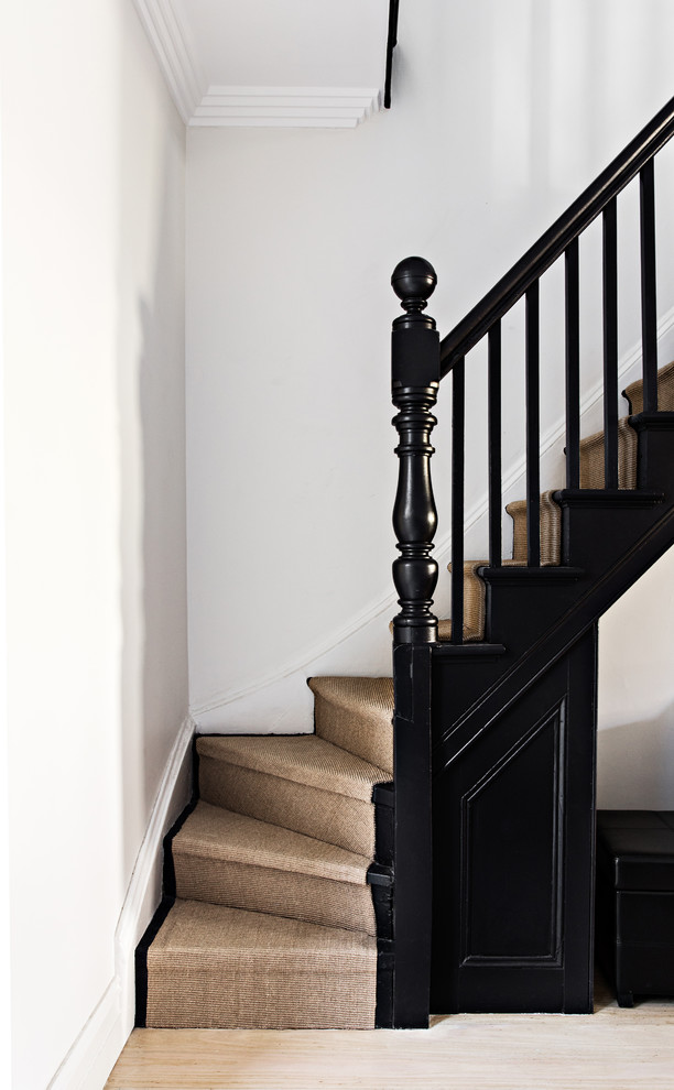 Design ideas for a small traditional l-shaped staircase in Sydney with wood railing.