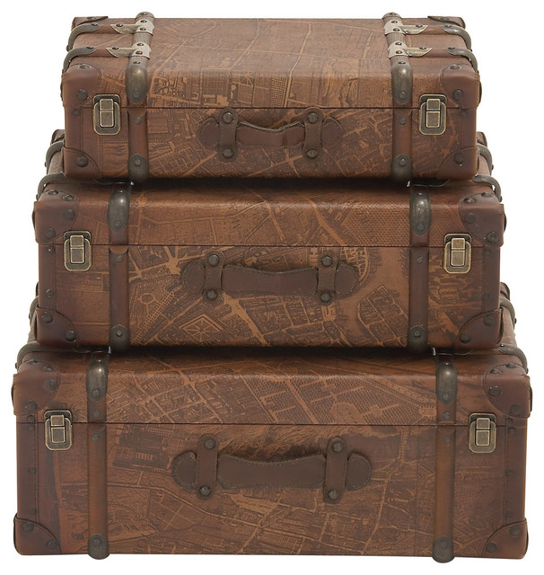 Contemporary Set Of 3 Wood Polyurethane Leather Case Home Decor 14841