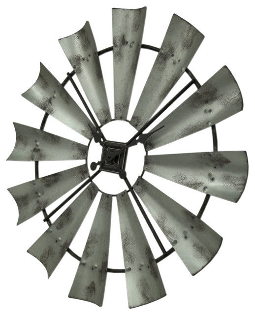 Distressed Grey Rustic 30 inch Metal Windmill Wall Clock, Medium