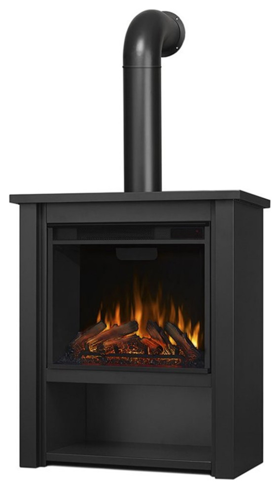 Real Flame Hollis Stainless Steel Electric Fireplace in Matte Black