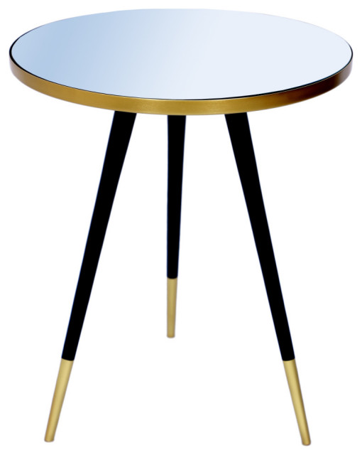 Reflection Mirrored Top Metal End Table, Matte Black and Gold Finish