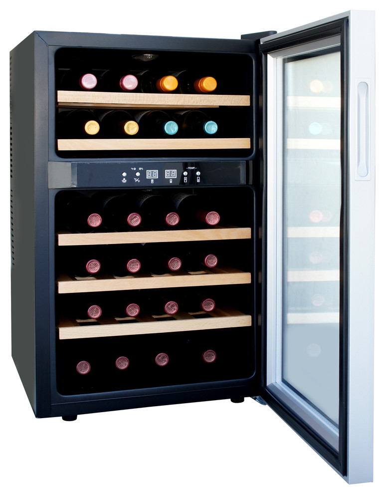 Dual Zone Thermo Electric Wine Cooler, Wooden Shelves For Wine Cooler