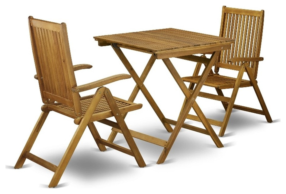 SECN3C5NA Folding Patio Table and 2 Bistro Chair Natural Oil Finish