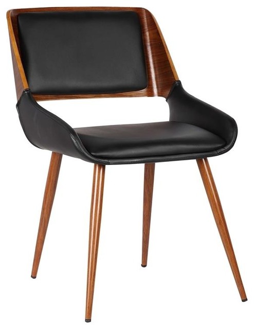 Panda Mid Century Dining Chair Walnut Finish And Black Faux Leather