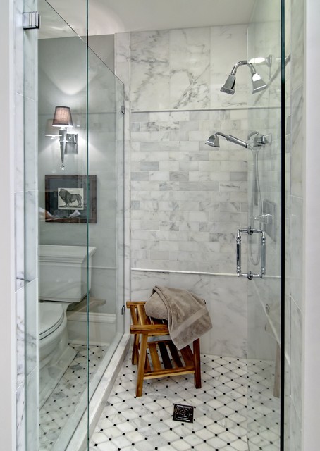 Marble Floating Shower Bench Under Window - Contemporary - Bathroom