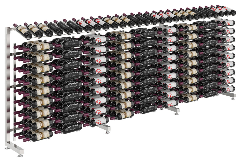 W Series Single Sided Island Display Rack 3PR (freestanding metal wine rack), Brushed Nickel, 270 Bottles (W/2 Extensions)