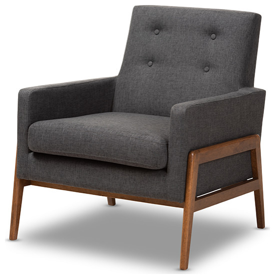 Perris Mid-Century Modern Dark Grey Fabric Upholstered Walnut Wood ...