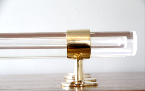Lucite and Polished Brass Drapery Curtain Rod by Lux Holdups