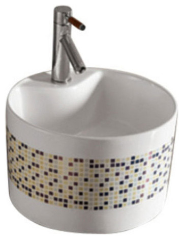 Whitehaus WHKN4045-03 Ceramic Decorated Above Mount Bathroom Sink Basin