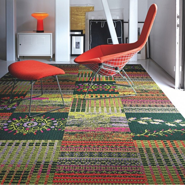 Cut Flowers Carpet Tile in Geranium