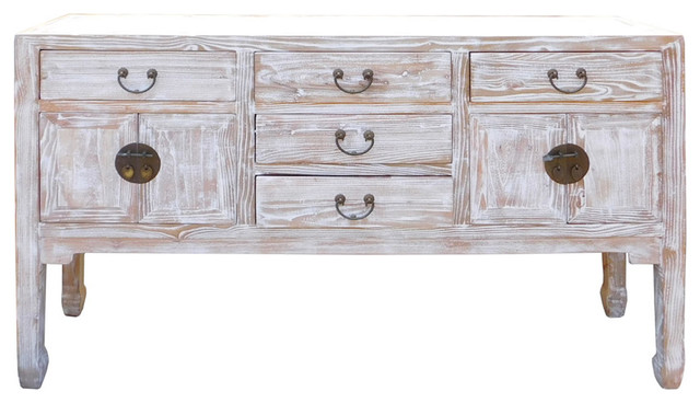 Chinese White Wash Wood Grain Finish Sideboard Credenza Cabinet Chinese White Wash Wood Grain Finish Sideboard Credenza Cabinet Hcs1546