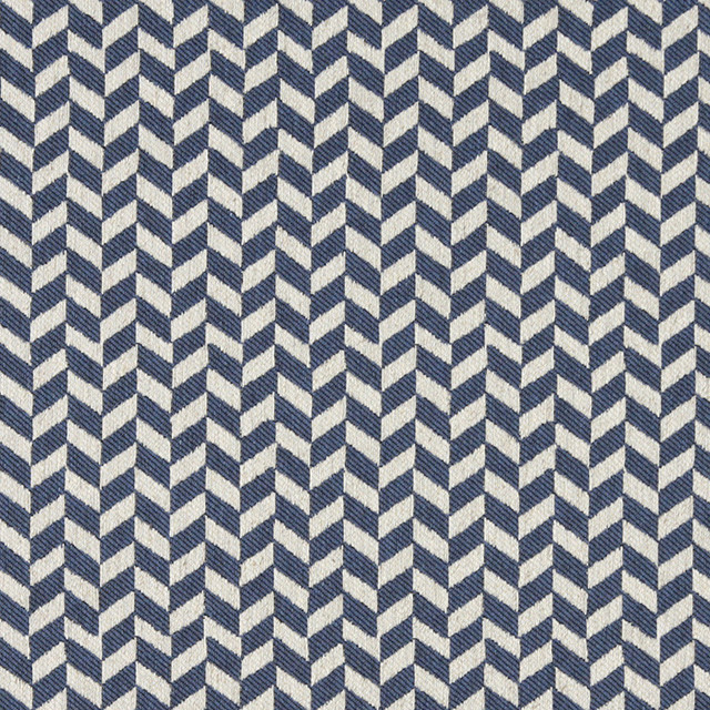 Blue and Off White Herringbone Check Upholstery Fabric By The Yard, By
