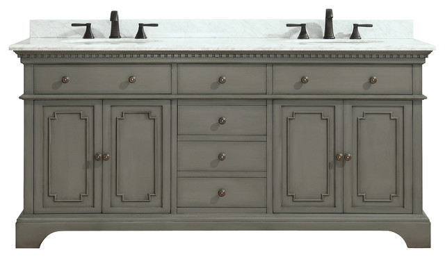 Hastings Vanity With Carrera White Marble Top, French Gray, 73" Wide