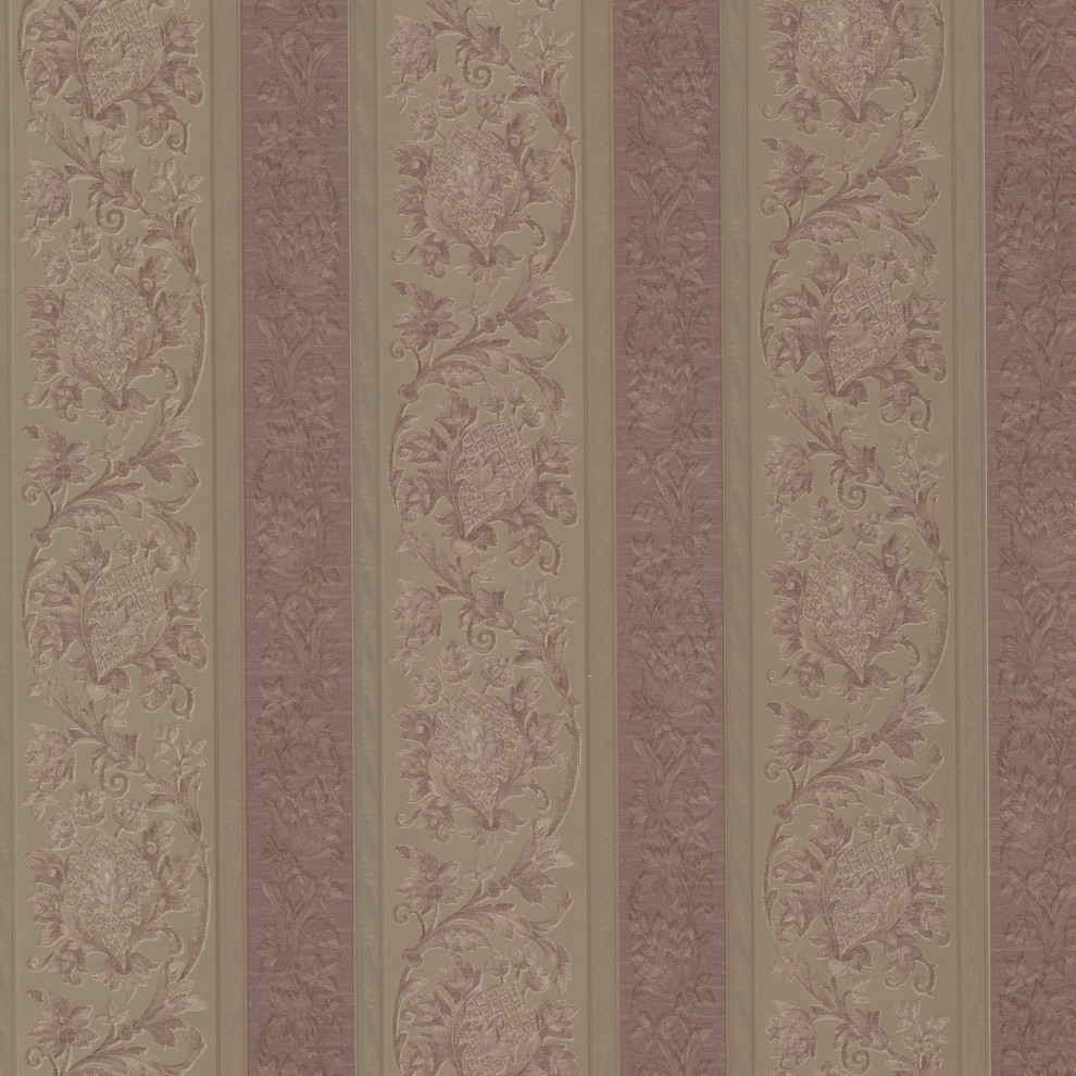 Sublime Mauve Scroll Stripe Wallpaper, Sample