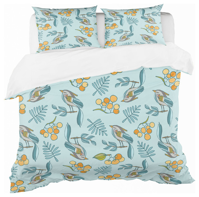 Seamless Decorative With Birds Berries Nature Modern Duvet Cover