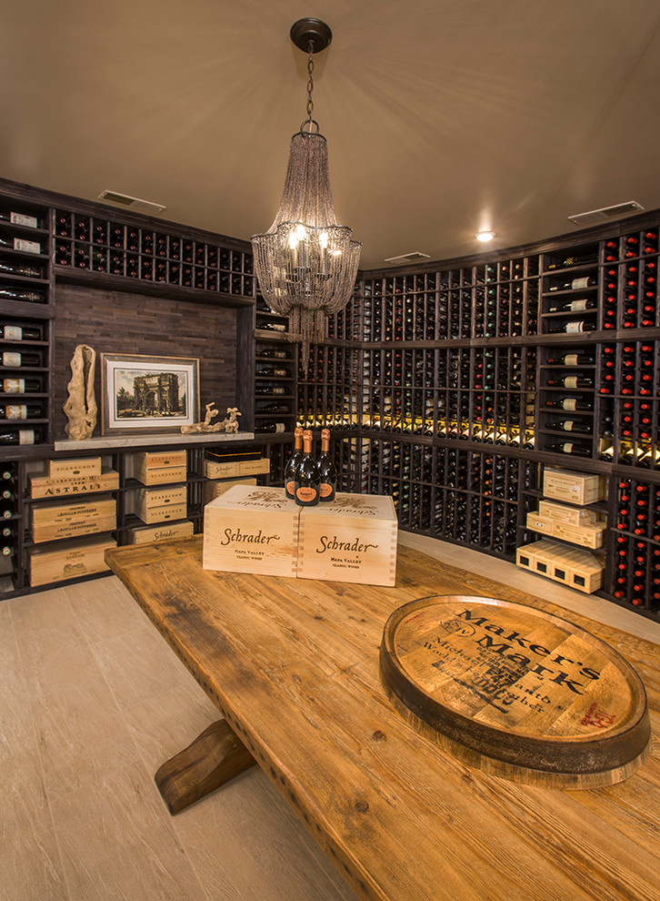 Traditional wine cellar in Cincinnati with storage racks.