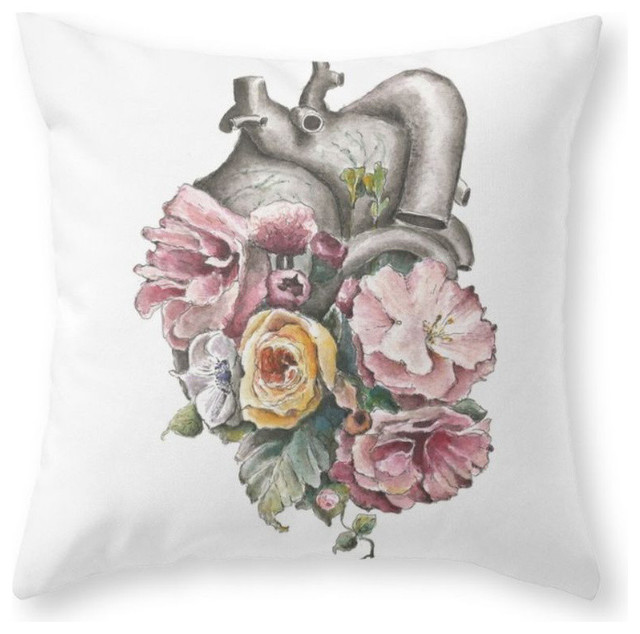 Floral Anatomy Heart Throw Pillow Cover Eclectic Decorative