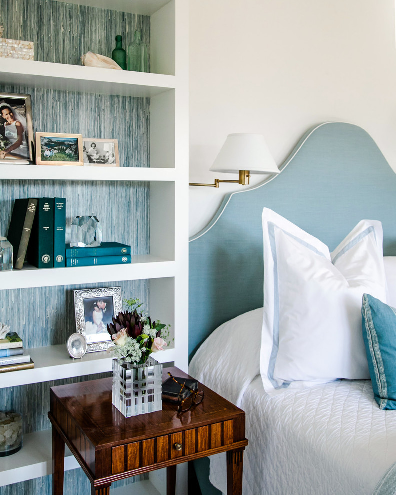 Inspiration for a large eclectic master bedroom remodel in San Francisco with white walls