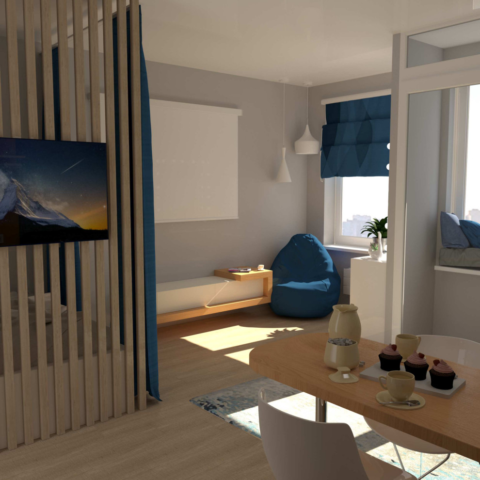 Дизайн-проект основной комнаты в квартире студии ЖК Панорама