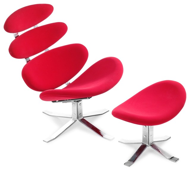 Zuo Modern Petal Occasional Chair With Ottoman in Red