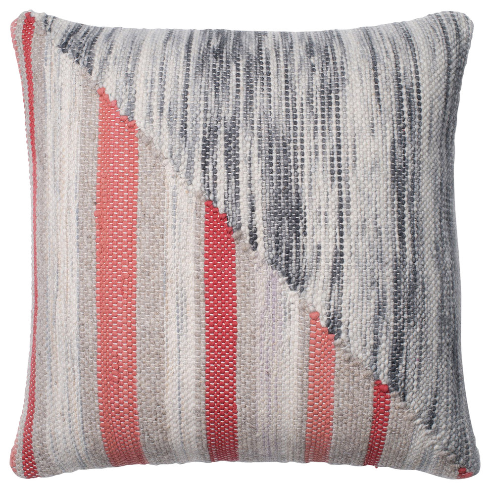 Loloi Transitional Wool Pillow Cover in Grey And Coral finish P043P0187GYCOPIL3
