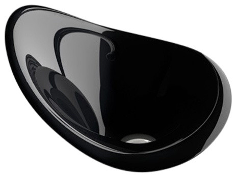 FLOwer Vessel Bathroom Sink in Glossy Black 18.1"