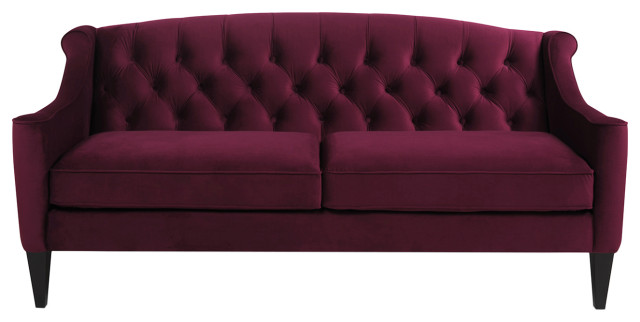 Ken 74" Modern Tufted Sofa, Burgundy Velvet