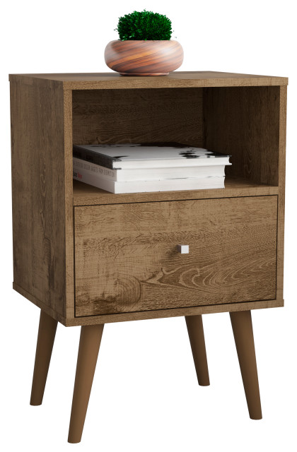Manhattan Comfort Liberty Nightstand 1 0 In Rustic Brown 203amc9 Modern Nightstands And Bedside Tables By Gwg Outlet