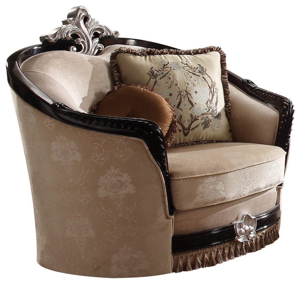 ACME Ernestine Chair With 2 Pillow, Tan Fabric/Black