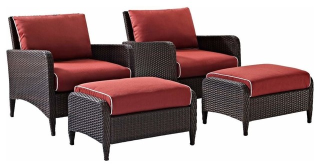 Kiawah 4-Piece Outdoor Wicker Seating Set With Sangria Cushions