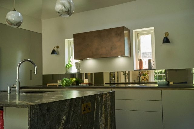 Bespoke Kitchen with Stunning Stone and Parquet Floor contemporary-kitchen