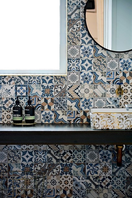 Metal vanity with classy basin industrial-bathroom