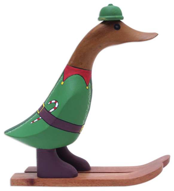 Novica Handmade Elf Duck Wood Sculpture