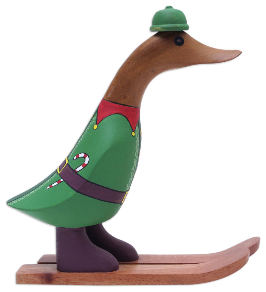 Novica Handmade Elf Duck Wood Sculpture