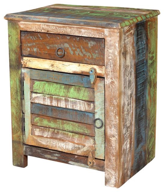 1 Drawer Door Reclaimed Wood Side, Rustic Side Table With Drawer