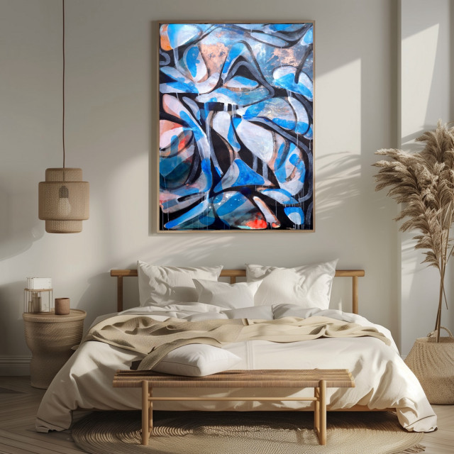 Large geometric abstract painting on canvas - Contemporary - Paintings ...