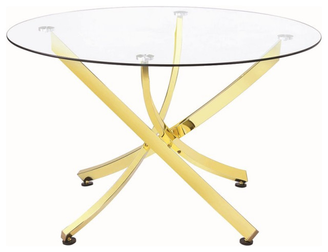 Bowery Hill Chanel 46" Round Glass Top Dining Table in Gold