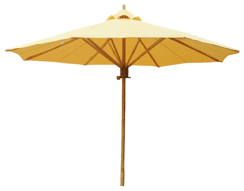 7 Foot Bamboo Umbrella With Yellow Polyester Canvas